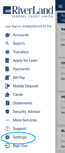 Mobile App Menu